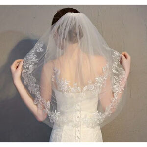 Bridal veil white short lace wedding veil with comb wedding bride NEW